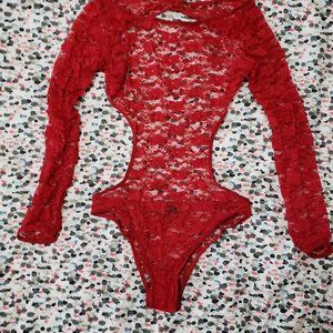 Frederick's of Hollywood red lace bodysuit